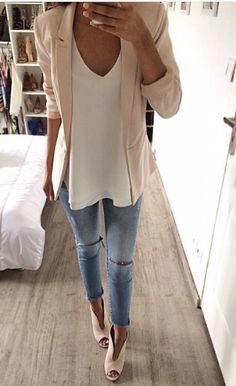 blazer and ripped jeans: